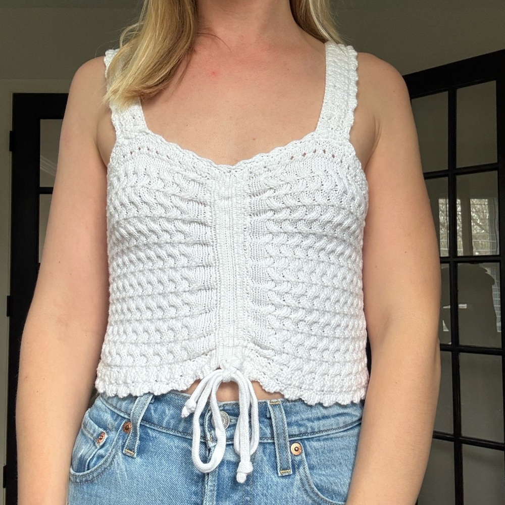 Hollister White Crocheted Drawstring Tank Top